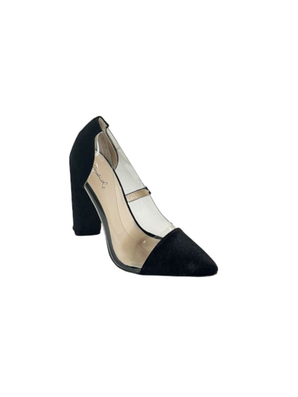 Qupid Miss-02 Women’s Black Clear Pointed Toe Block Heel Pumps